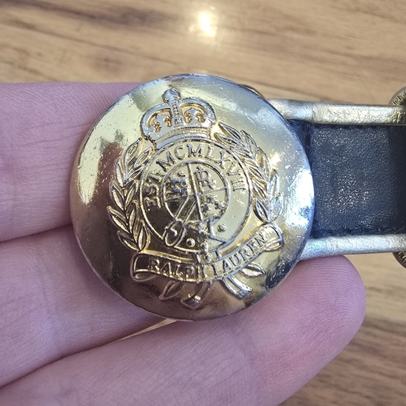 Vtg Polo Ralph Lauren Leather 2 Tone Belt Brass Nautical Buckle Womens 28 Navy main image 6